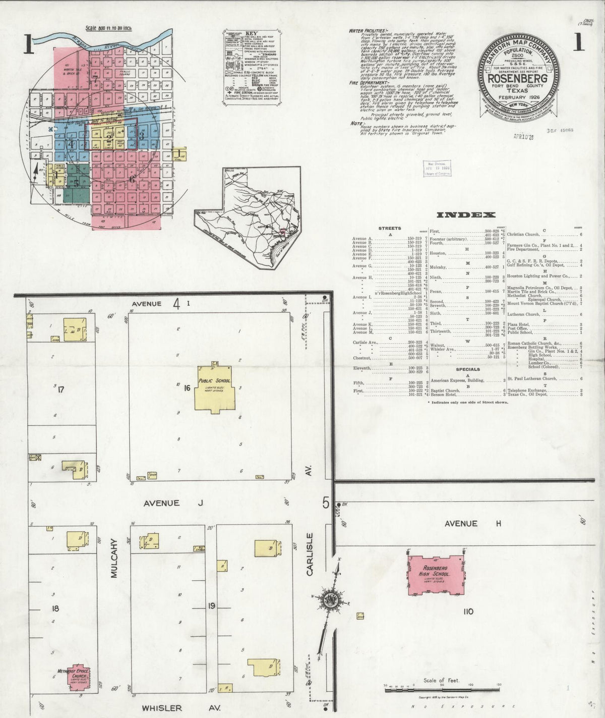 Sanborn Fire Insurance Map from Rosenberg, Fort Bend County, Texas (1926), Sheet #0001 - Complete Map Set gallery image, historic Sanborn map, vintage wall art, Texas Texas