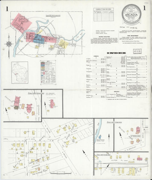 Sanborn Fire Insurance Map from Arcadia, Trempealeau County, Wisconsin (1934), Sheet #0001 - Historic Sanborn Fire Insurance Map Print, vintage old map wall art, antique decor, genealogy gift, Wisconsin Wisconsin map
