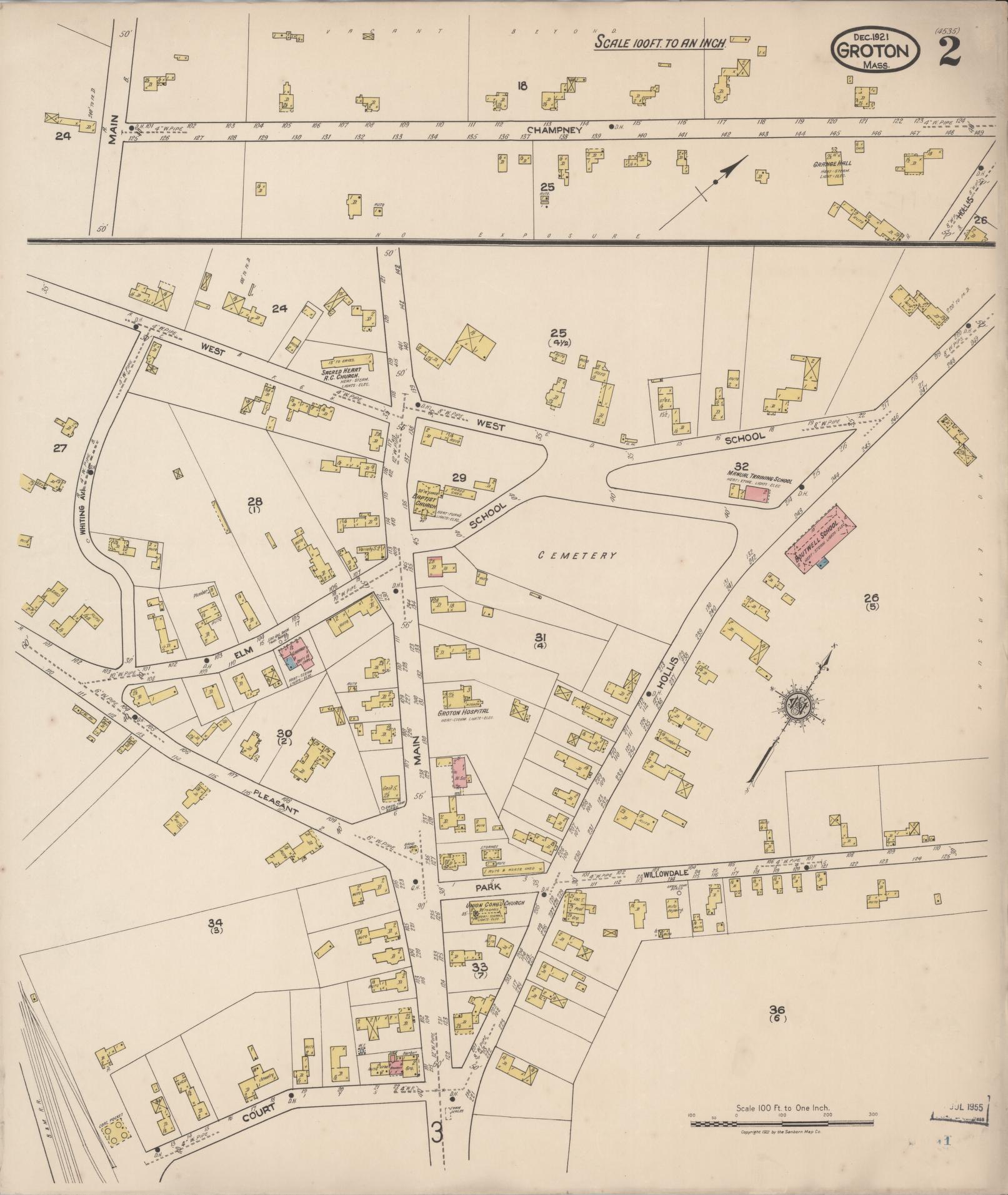 Sanborn Fire Insurance Map from Groton, Middlesex County, Massachusetts (1921), Sheet #0002 - Complete Map Set gallery image, historic Sanborn map, vintage wall art, Massachusetts Massachusetts