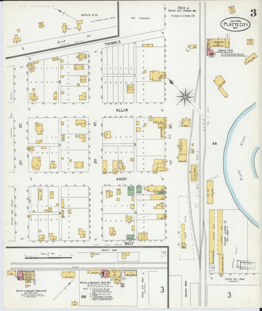 Sanborn Fire Insurance Map from Platte City, Platte County, Missouri (1900), Sheet #0003 - Historic Sanborn Fire Insurance Map Print, vintage old map wall art, antique decor, genealogy gift, Missouri Missouri map