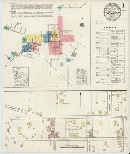 Sanborn Fire Insurance Map from Washington, Wilkes County, Georgia (1917), Sheet #0001 - Complete Map Set gallery image, historic Sanborn map, vintage wall art, Washington Washington