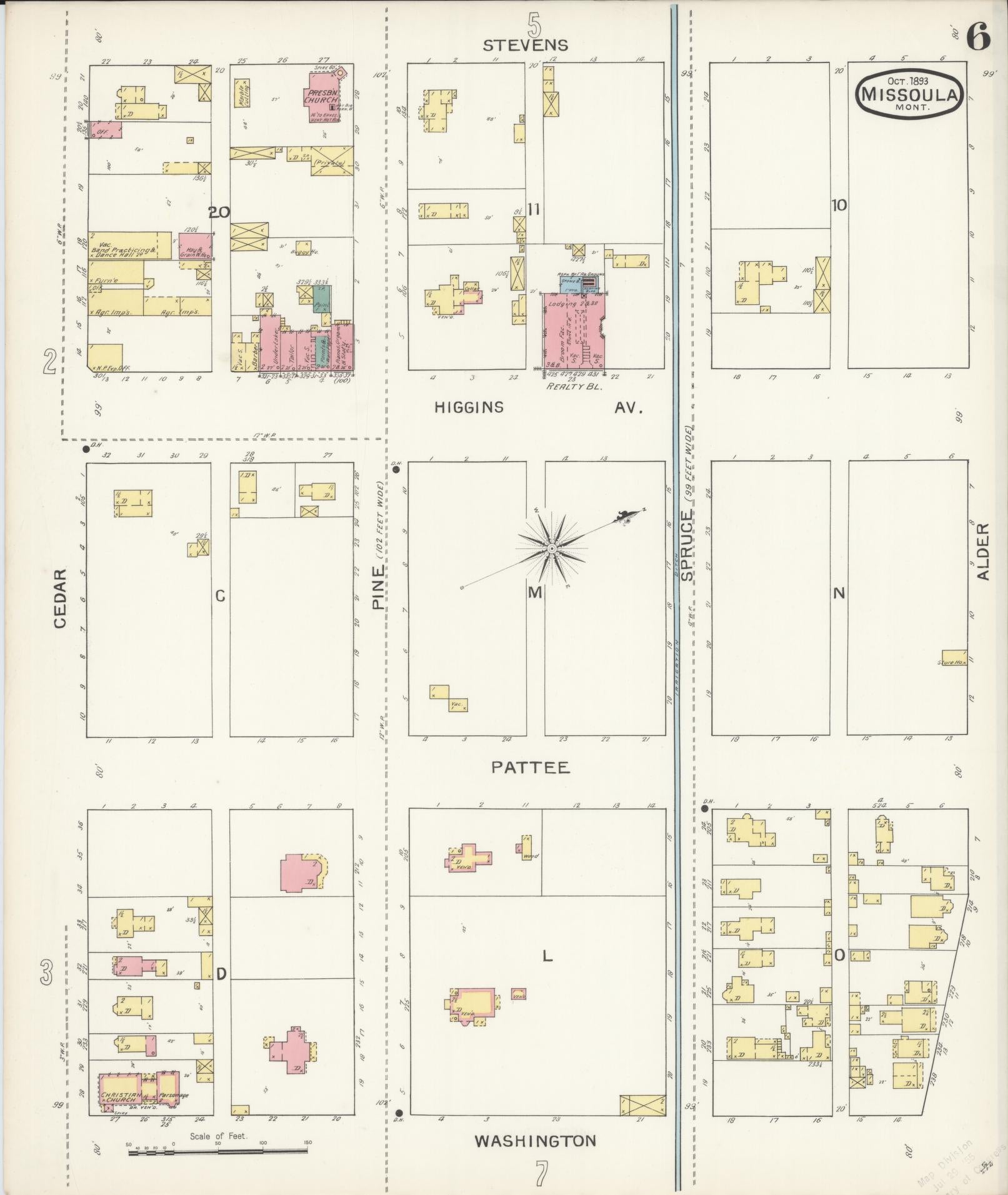 Sanborn Fire Insurance Map from Missoula, Missoula County, Montana (1893), Sheet #0006 - Historic Sanborn Fire Insurance Map Print, vintage old map wall art, antique decor, genealogy gift, Montana Montana map
