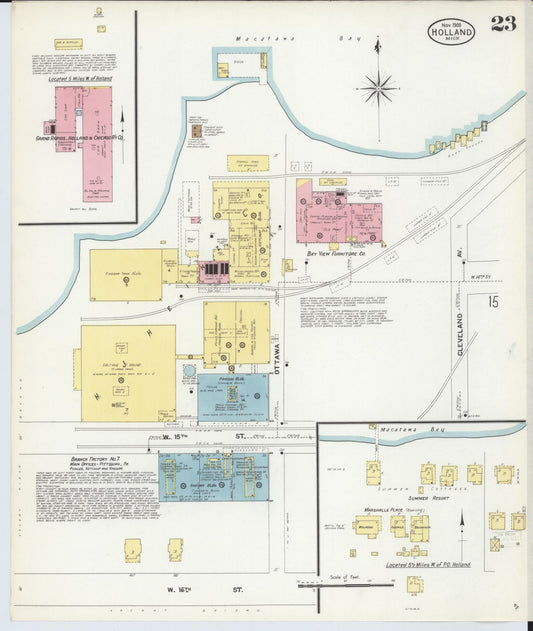 Sanborn Fire Insurance Map from Holland, Ottawa County, Michigan (1908), Sheet #0023 - Historic Sanborn Fire Insurance Map Print, vintage old map wall art, antique decor, genealogy gift, Michigan Michigan map