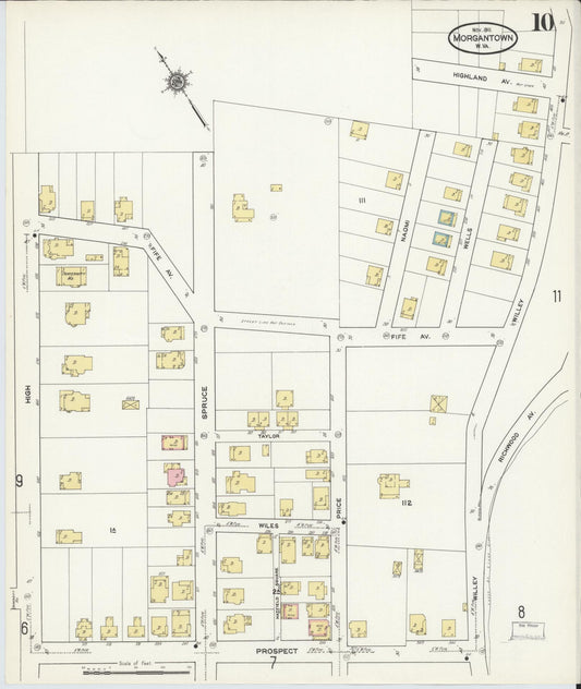 Sanborn Fire Insurance Map from Morgantown, Monongalia County, West Virginia (1911), Sheet #0010 - Historic Sanborn Fire Insurance Map Print, vintage old map wall art, antique decor, genealogy gift, West Virginia West Virginia map