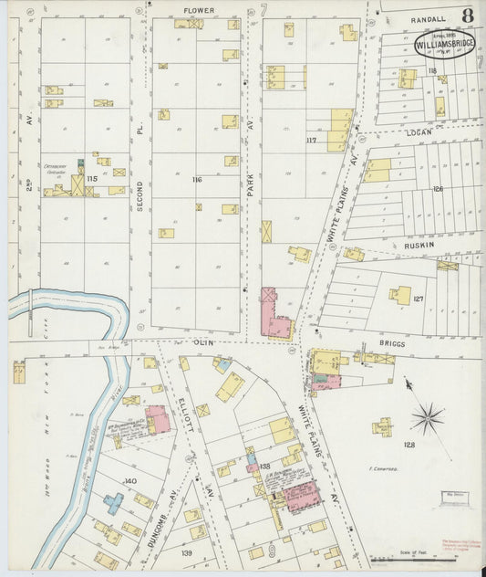 Sanborn Fire Insurance Map from Williamsbridge, Westchester County, New York (1895), Sheet #0008 - Historic Sanborn Fire Insurance Map Print, vintage old map wall art, antique decor, genealogy gift, New York New York map