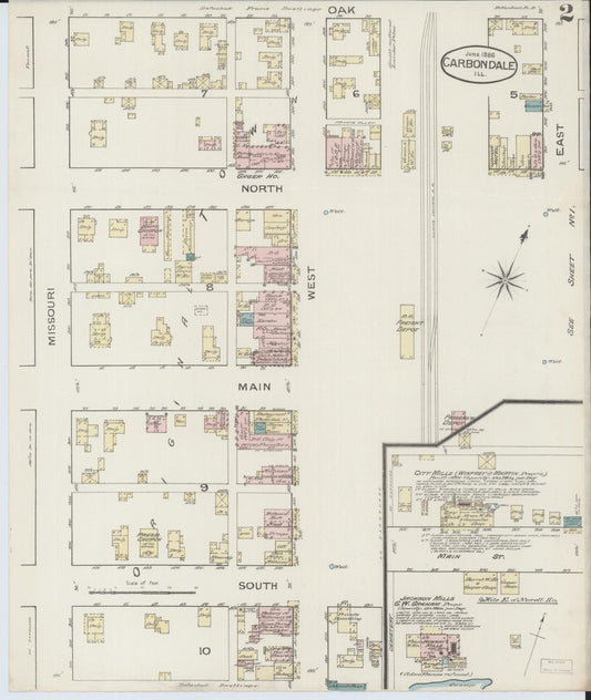 Sanborn Fire Insurance Map from Carbondale, Jackson County, Illinois (1886), Sheet #0002 - Historic Sanborn Fire Insurance Map Print, vintage old map wall art, antique decor, genealogy gift, Illinois Illinois map