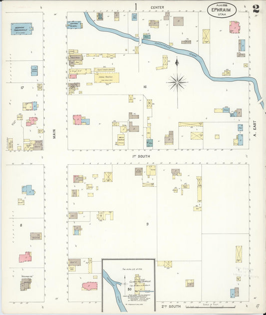 Sanborn Fire Insurance Map from Ephraim, Sanpete County, Utah (1898), Sheet #0002 - Historic Sanborn Fire Insurance Map Print, vintage old map wall art, antique decor, genealogy gift, Utah Utah map