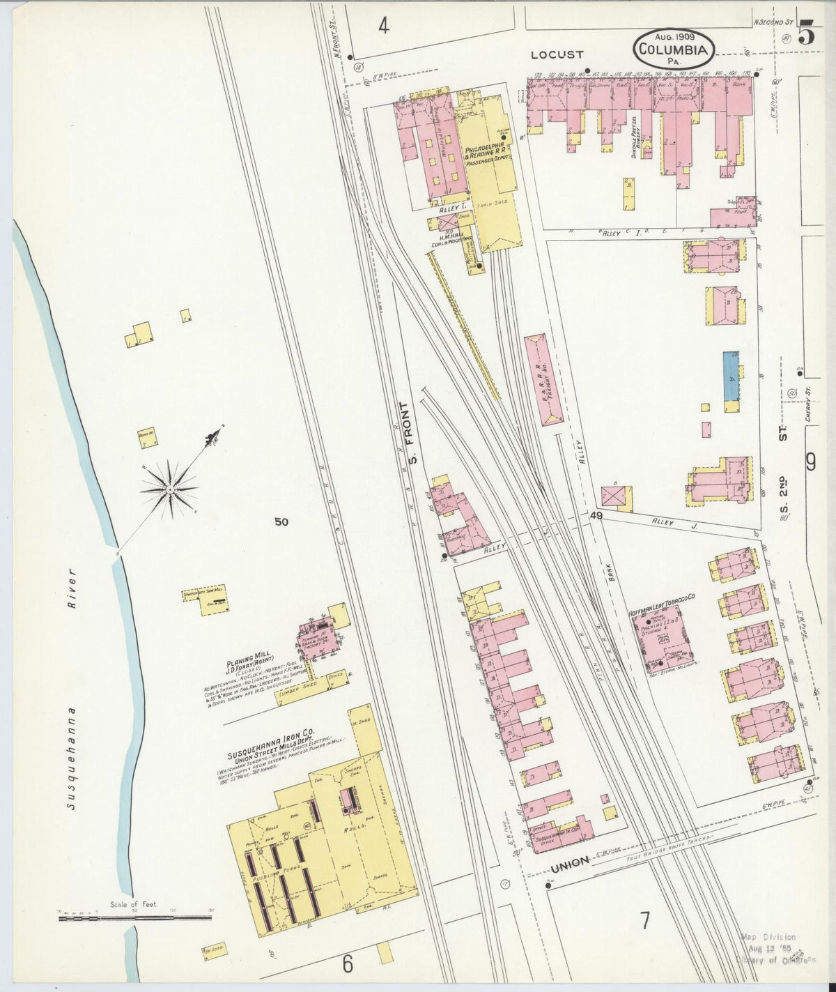 Sanborn Fire Insurance Map from Columbia, Lancaster County, Pennsylvania (1909), Sheet #0005 - Complete Map Set gallery image, historic Sanborn map, vintage wall art, Pennsylvania Pennsylvania