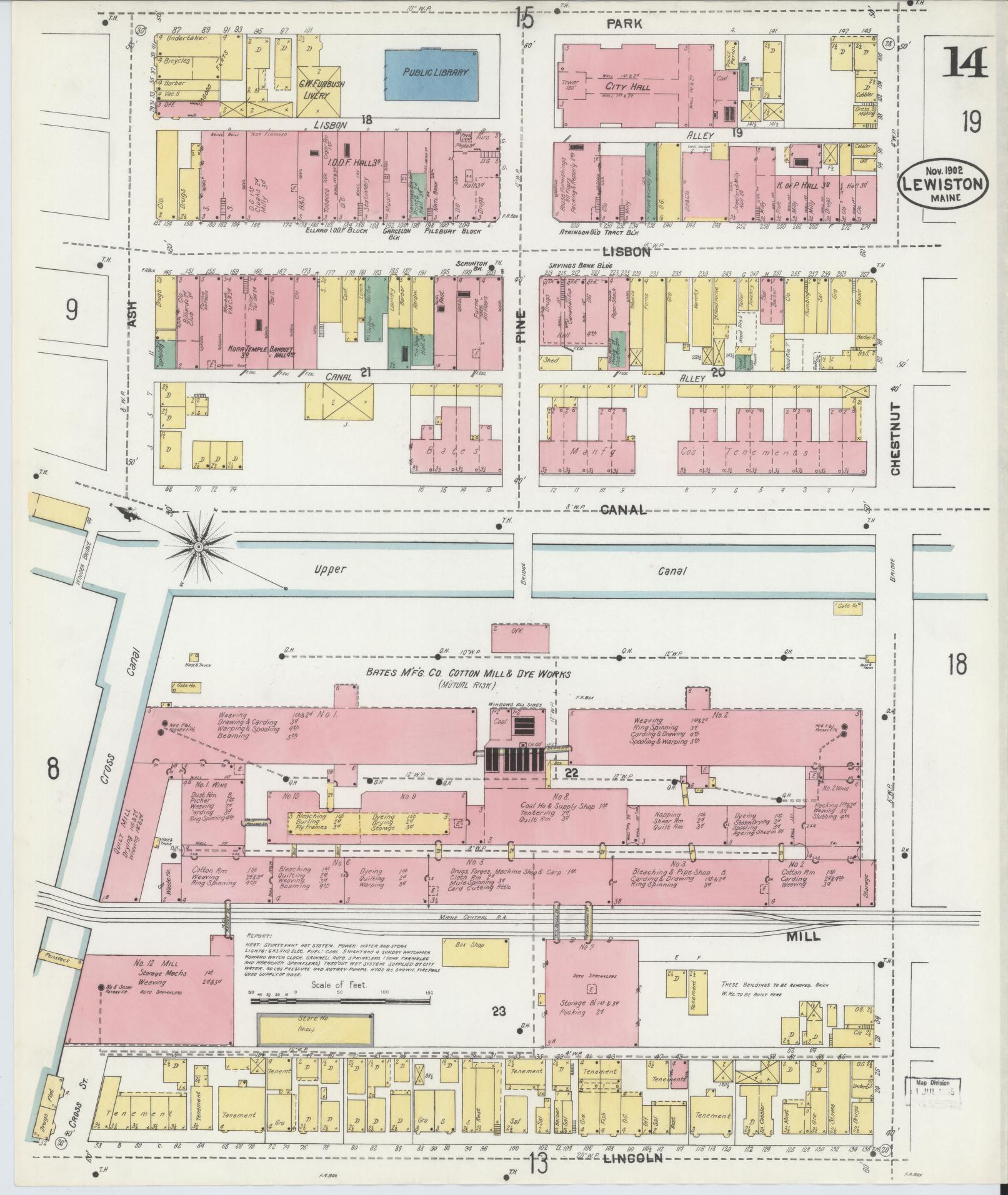 Sanborn Fire Insurance Map from Lewiston, Androscoggin County, Maine (1902), Sheet #0014 - Complete Map Set gallery image, historic Sanborn map, vintage wall art, Maine Maine