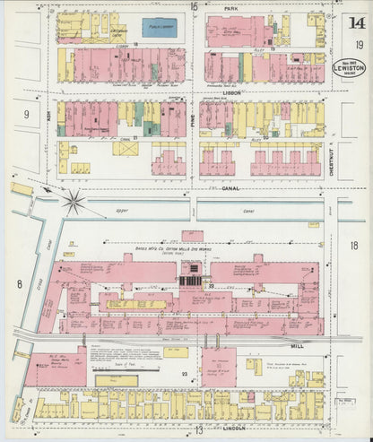 Sanborn Fire Insurance Map from Lewiston, Androscoggin County, Maine (1902), Sheet #0014 - Complete Map Set gallery image, historic Sanborn map, vintage wall art, Maine Maine