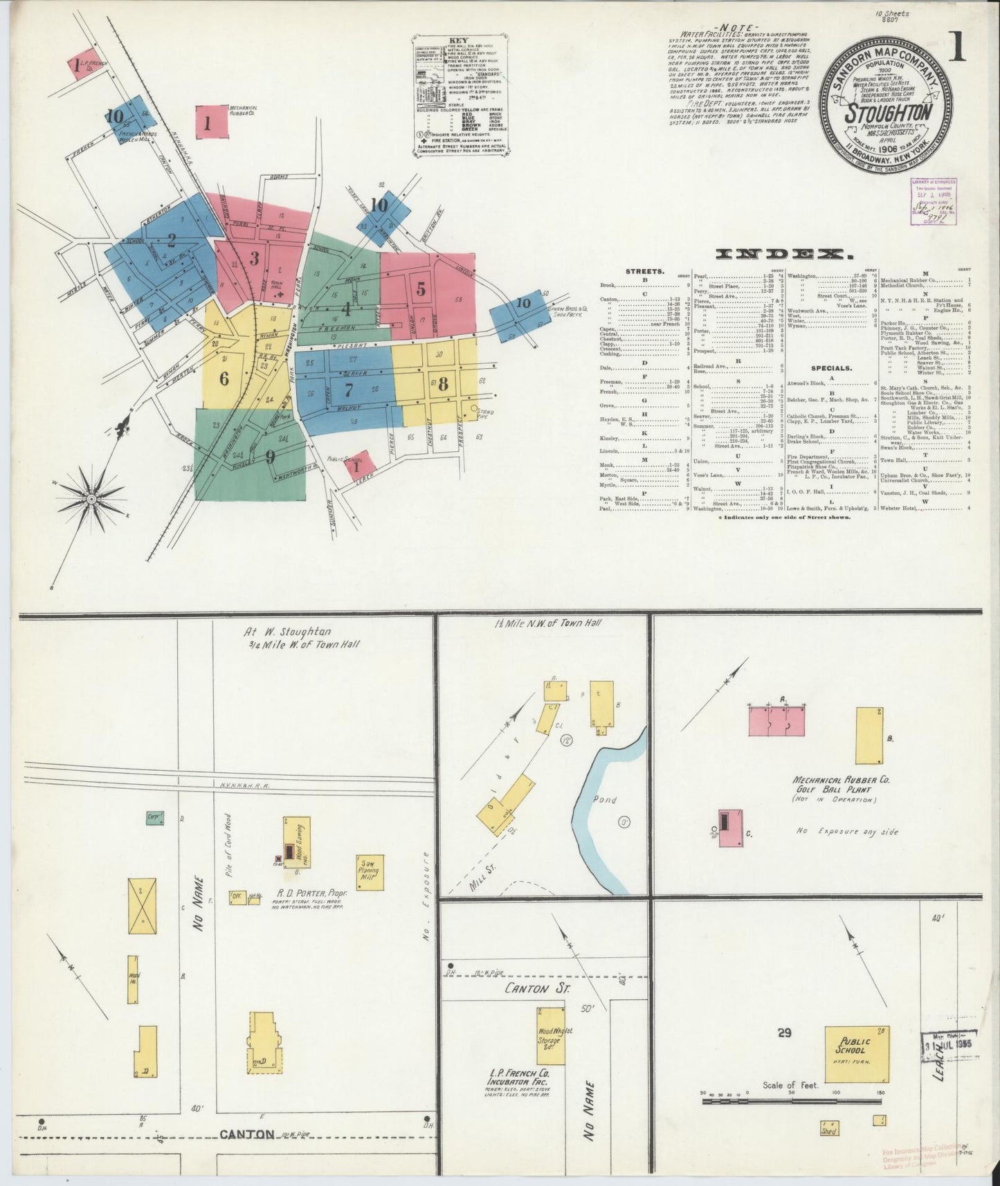 Sanborn Fire Insurance Map from Stoughton, Norfolk County, Massachusetts (1906), Sheet #0001 - Complete Map Set gallery image, historic Sanborn map, vintage wall art, Massachusetts Massachusetts