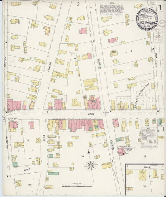 Sanborn Fire Insurance Map from Sun Prairie, Dane County, Wisconsin (1899), Sheet #0001 - Complete Map Set gallery image, historic Sanborn map, vintage wall art, Wisconsin Wisconsin