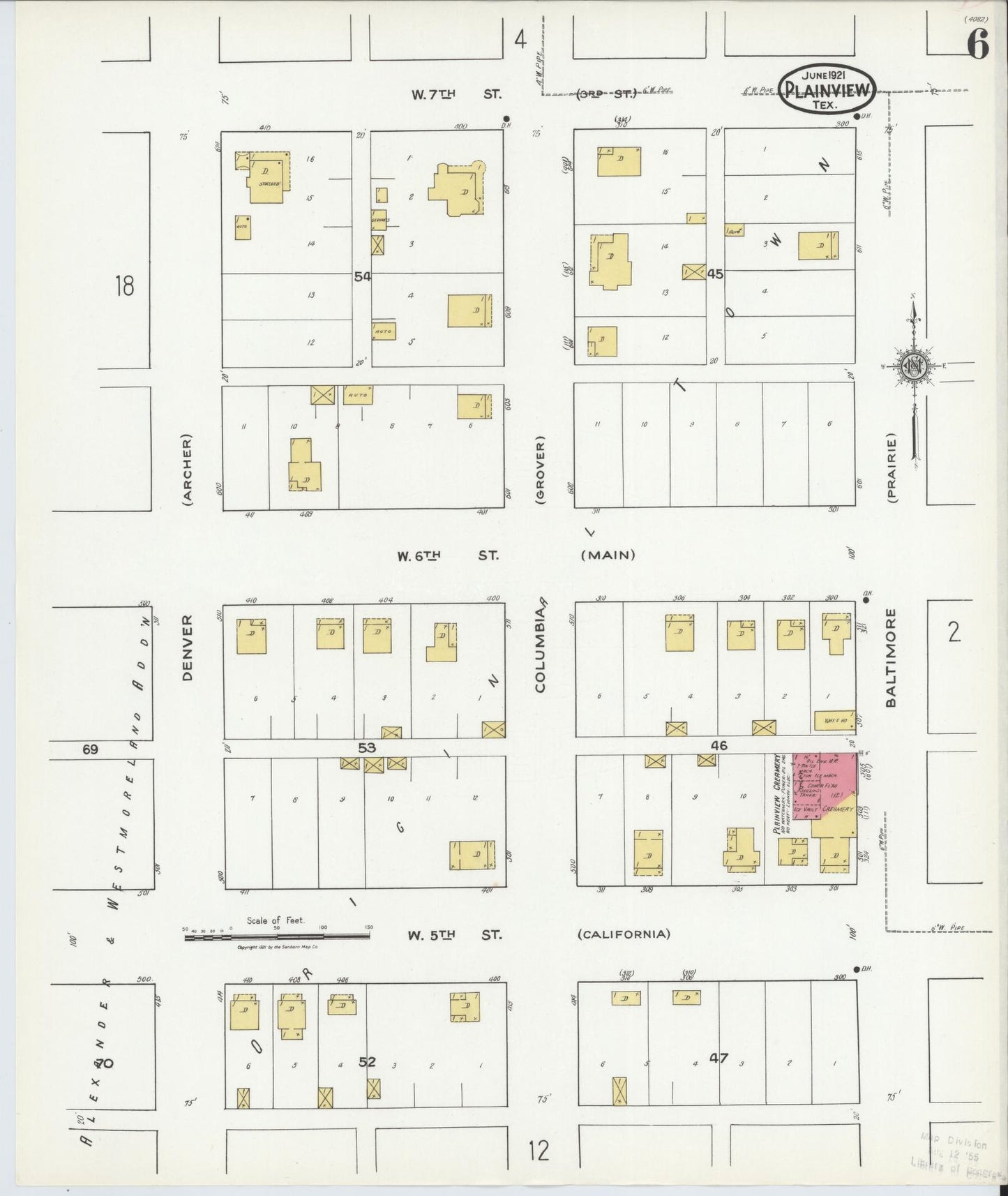 Sanborn Fire Insurance Map from Plainview, Hale County, Texas (1921), Sheet #0006 - Complete Map Set gallery image, historic Sanborn map, vintage wall art, Texas Texas