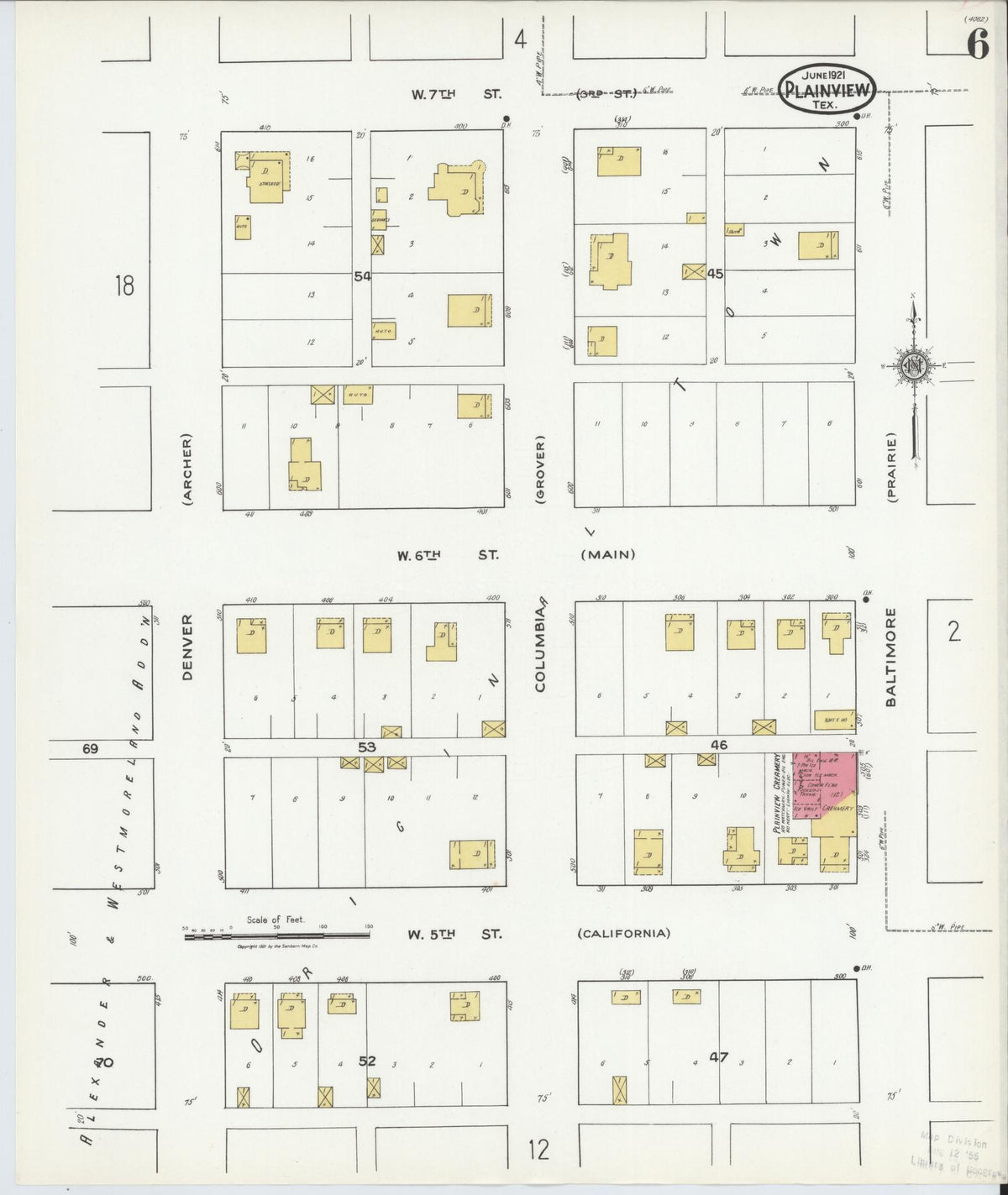 Sanborn Fire Insurance Map from Plainview, Hale County, Texas (1921), Sheet #0006 - Complete Map Set gallery image, historic Sanborn map, vintage wall art, Texas Texas
