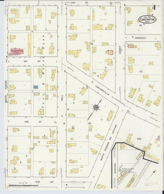 Sanborn Fire Insurance Map from Constantine, Saint Joseph County, Michigan (1916), Sheet #0004 - Historic Sanborn Fire Insurance Map Print, vintage old map wall art, antique decor, genealogy gift, Michigan Michigan map