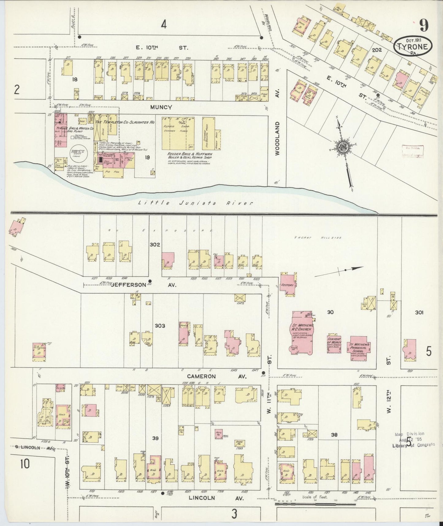 Sanborn Fire Insurance Map from Tyrone, Blair County, Pennsylvania (1911), Sheet #0009 - Complete Map Set gallery image, historic Sanborn map, vintage wall art, Pennsylvania Pennsylvania