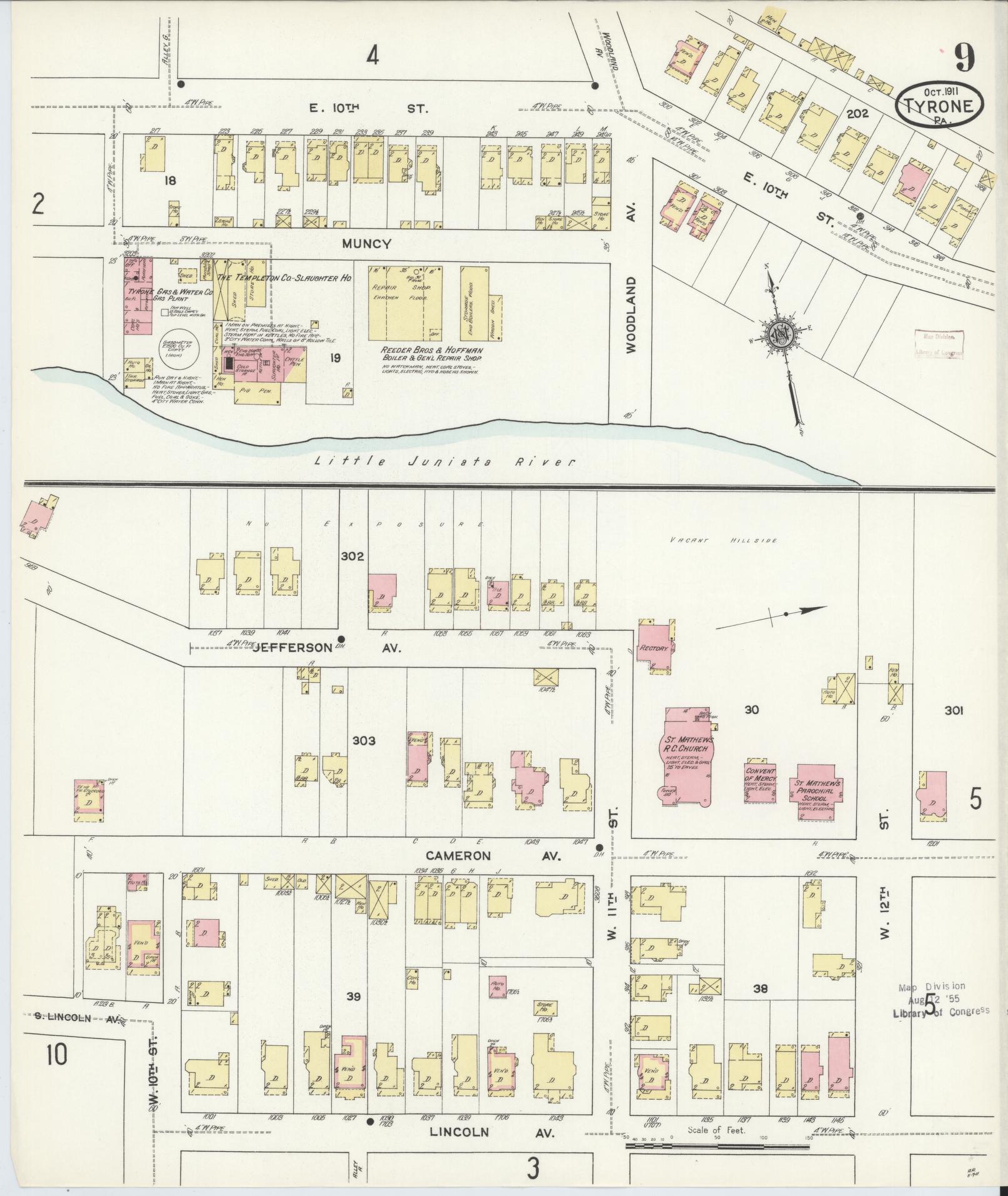 Sanborn Fire Insurance Map from Tyrone, Blair County, Pennsylvania (1911), Sheet #0009 - Complete Map Set gallery image, historic Sanborn map, vintage wall art, Pennsylvania Pennsylvania