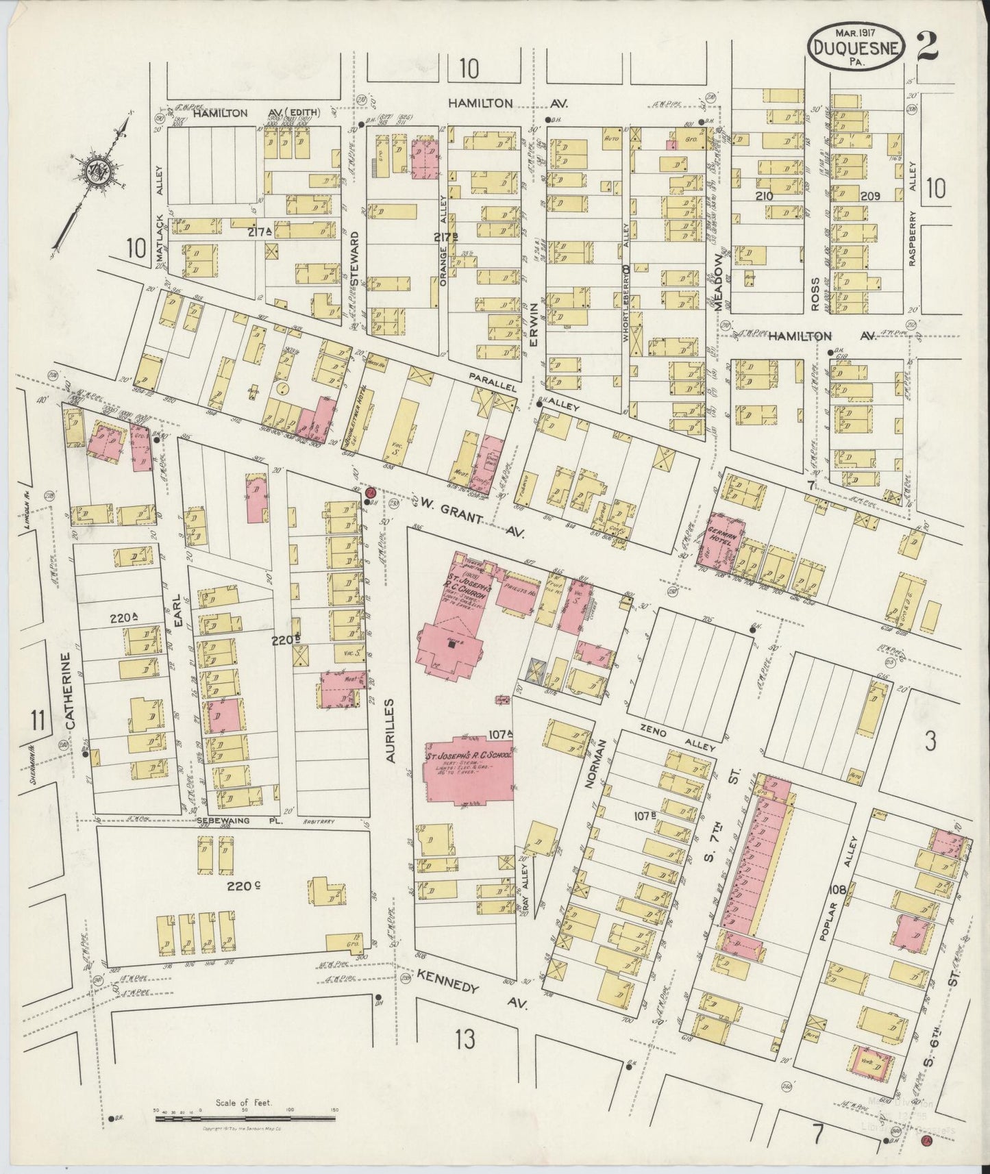 Sanborn Fire Insurance Map from Duquesne, Allegheny County, Pennsylvania (1917), Sheet #0002 - Historic Sanborn Fire Insurance Map Print, vintage old map wall art, antique decor, genealogy gift, Pennsylvania Pennsylvania map