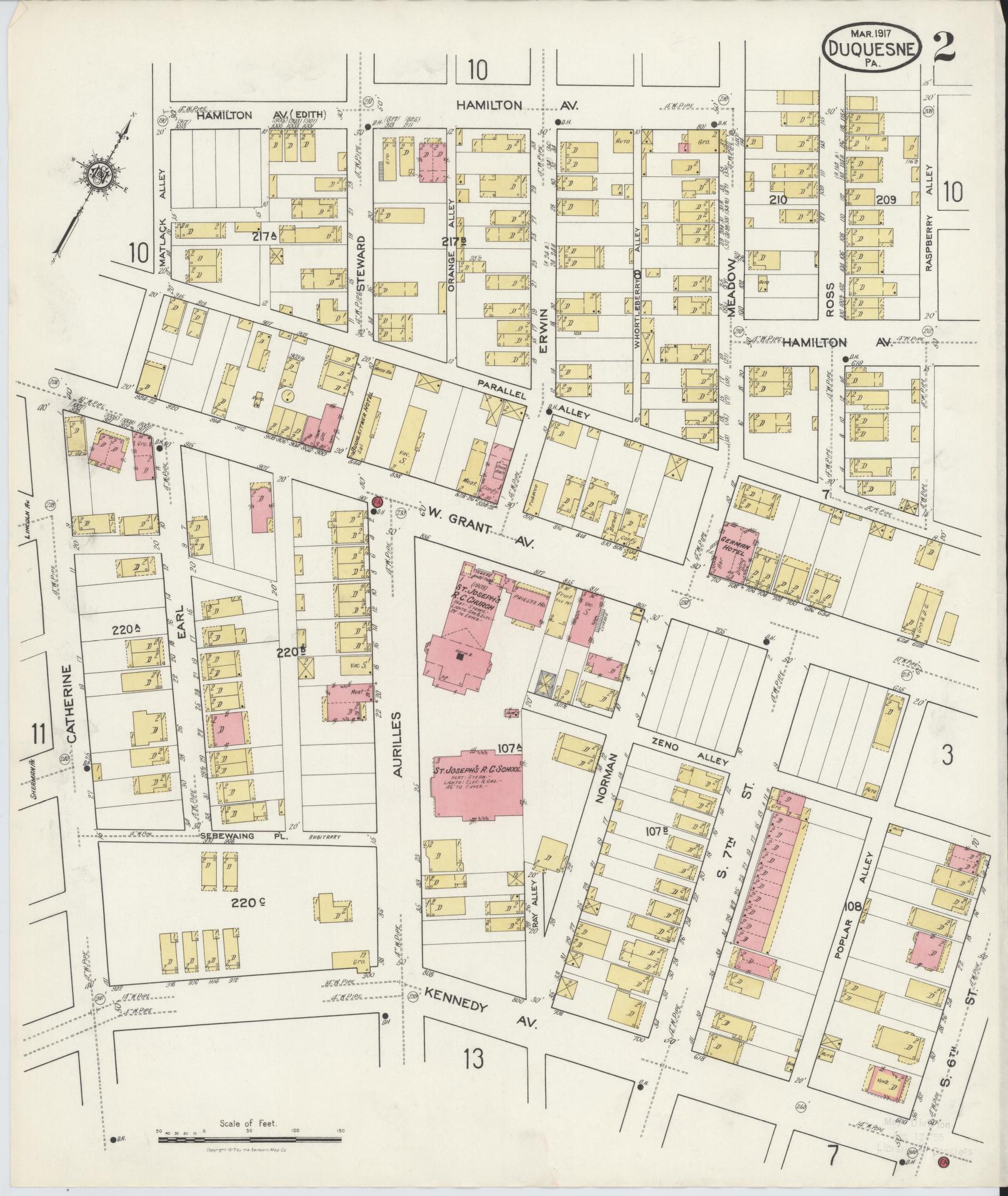 Sanborn Fire Insurance Map from Duquesne, Allegheny County, Pennsylvania (1917), Sheet #0002 - Historic Sanborn Fire Insurance Map Print, vintage old map wall art, antique decor, genealogy gift, Pennsylvania Pennsylvania map