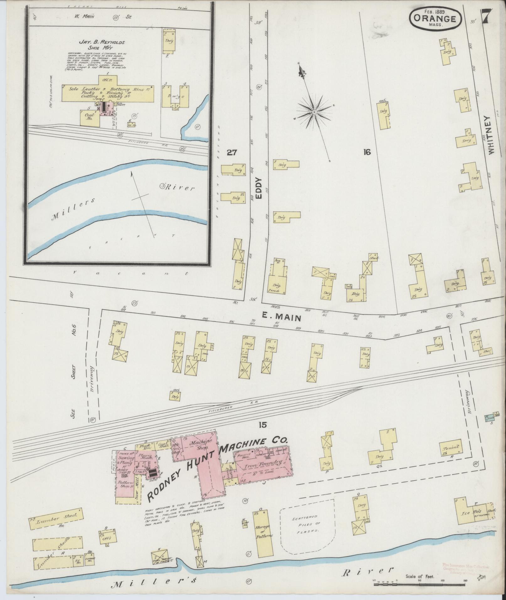 Sanborn Fire Insurance Map from Orange, Franklin County, Massachusetts (1889), Sheet #0007 - Complete Map Set gallery image, historic Sanborn map, vintage wall art, Massachusetts Massachusetts