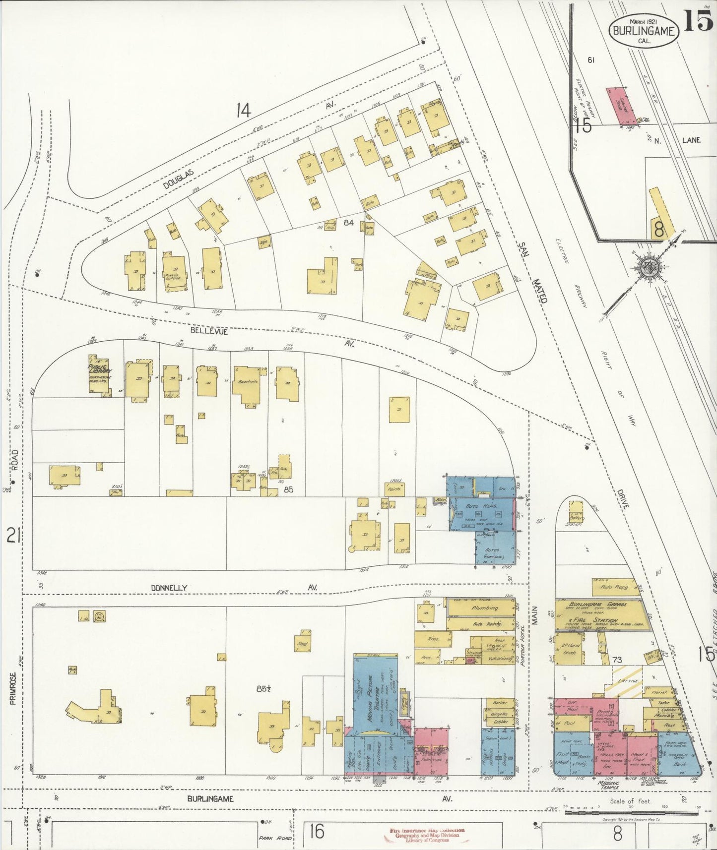 Sanborn Fire Insurance Map from Burlingame, San Mateo County, California (1921), Sheet #0015 - Complete Map Set gallery image, historic Sanborn map, vintage wall art, California California