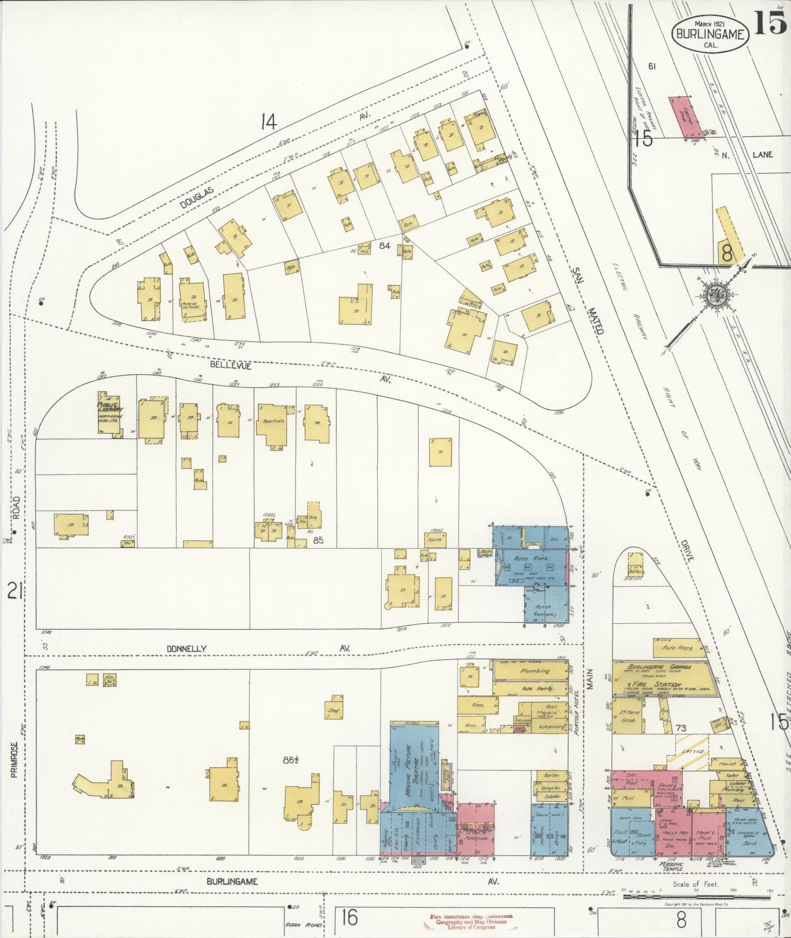 Sanborn Fire Insurance Map from Burlingame, San Mateo County, California (1921), Sheet #0015 - Complete Map Set gallery image, historic Sanborn map, vintage wall art, California California