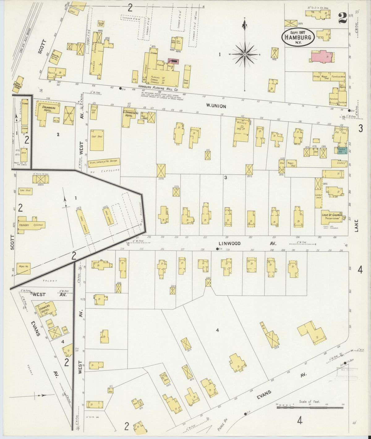 Sanborn Fire Insurance Map from Hamburg, Erie County, New York (1907), Sheet #0002 - Complete Map Set gallery image, historic Sanborn map, vintage wall art, New York New York