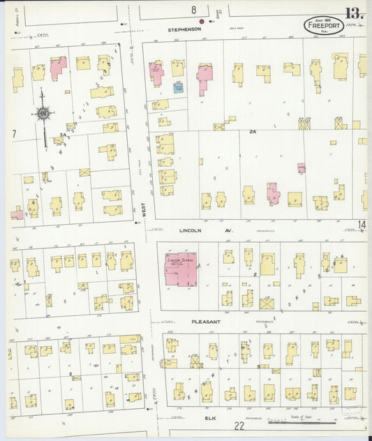 Sanborn Fire Insurance Map from Freeport, Stephenson County, Illinois (1910), Sheet #0013 - Historic Sanborn Fire Insurance Map Print, vintage old map wall art, antique decor, genealogy gift, Illinois Illinois map