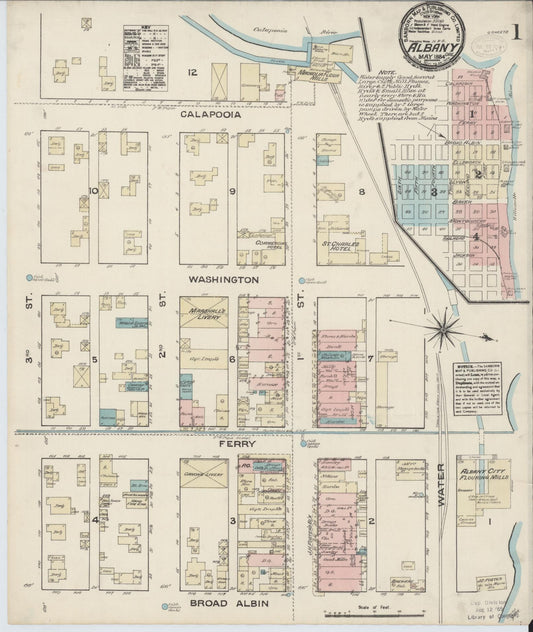 Sanborn Fire Insurance Map from Albany, Linn County, Oregon (1884), Sheet #0001 - Historic Sanborn Fire Insurance Map Print, vintage old map wall art, antique decor, genealogy gift, Oregon Oregon map