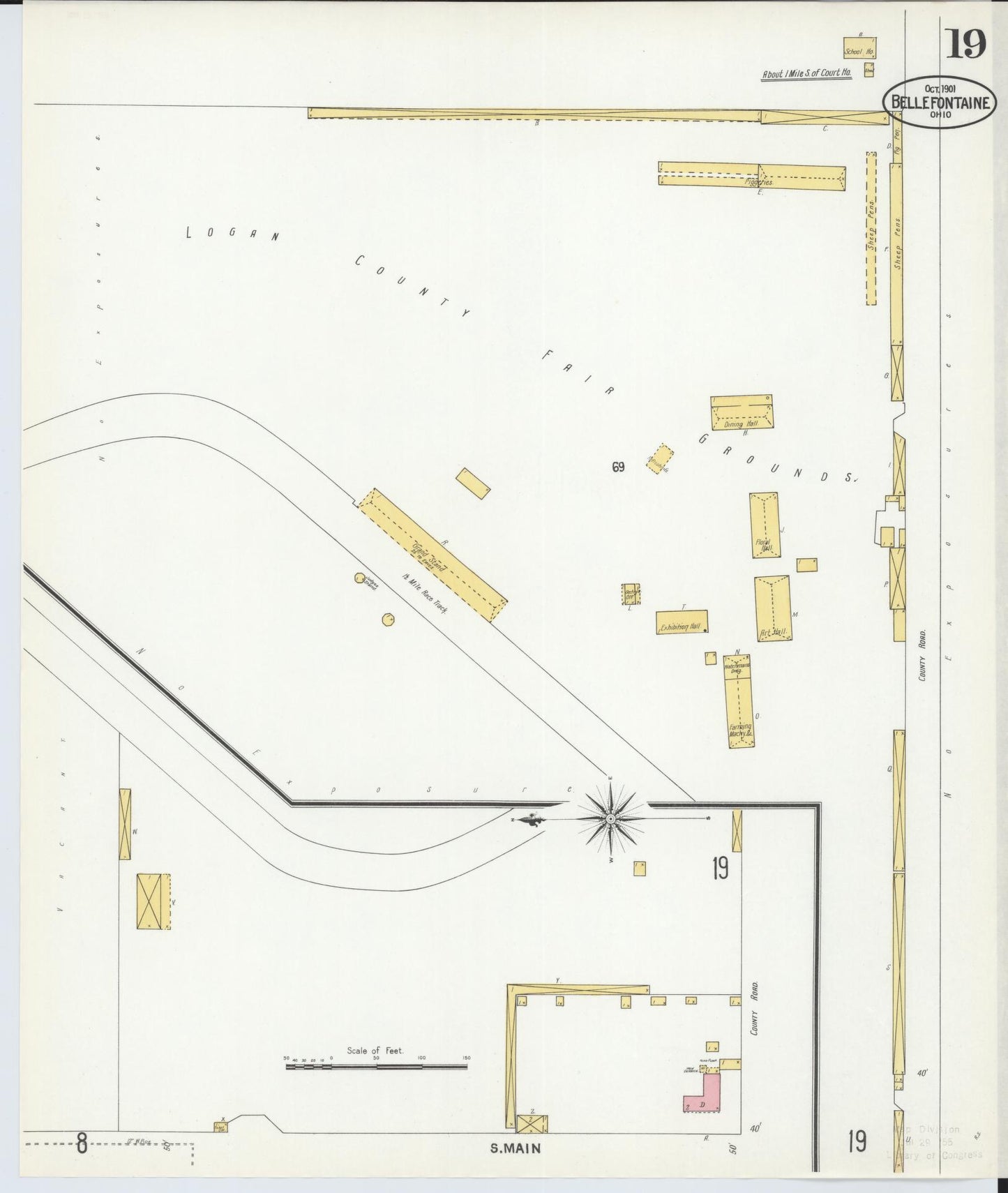 Sanborn Fire Insurance Map from Bellefontaine, Logan County, Ohio (1901), Sheet #0019 - Historic Sanborn Fire Insurance Map Print, vintage old map wall art, antique decor, genealogy gift, Ohio Ohio map
