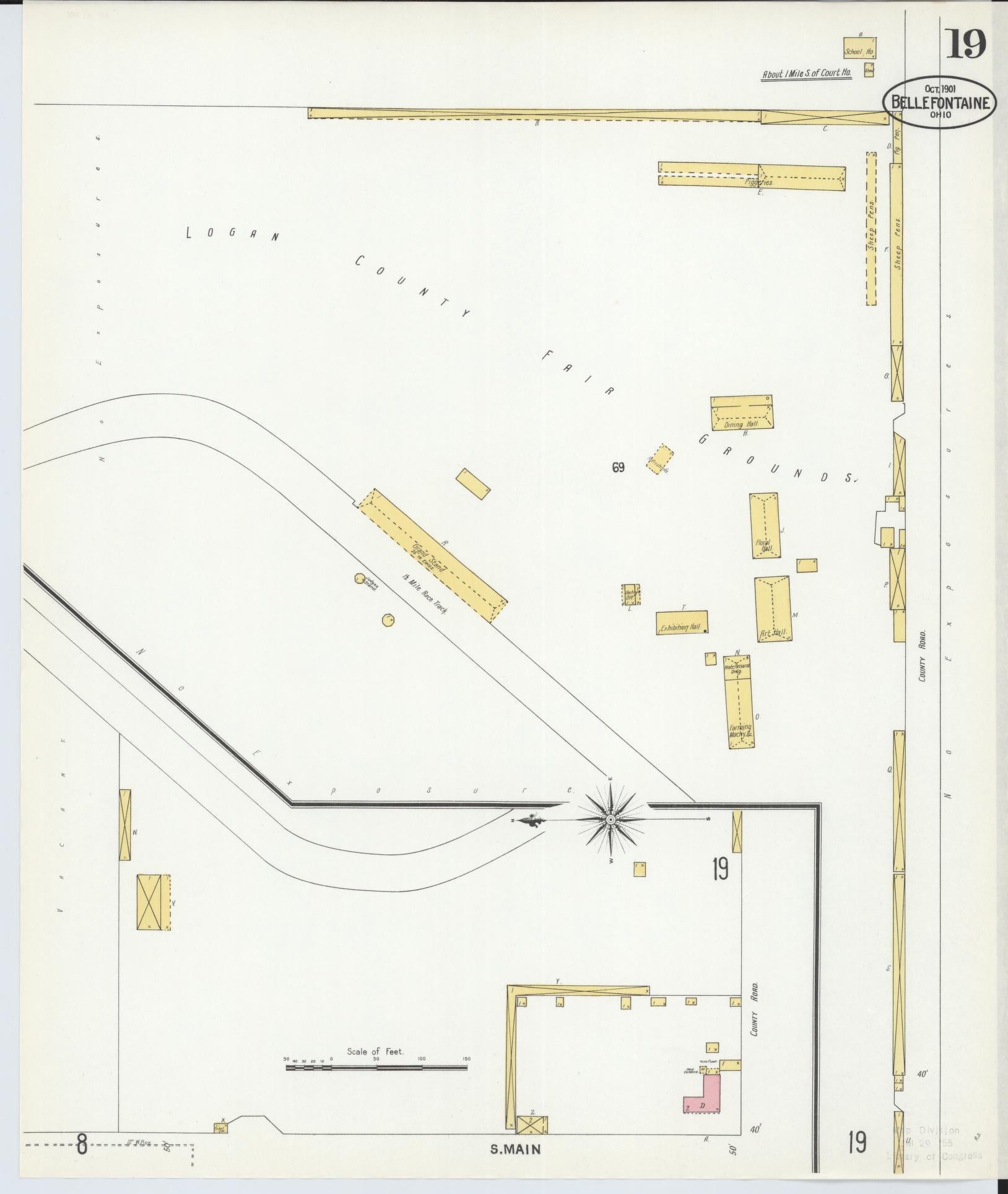 Sanborn Fire Insurance Map from Bellefontaine, Logan County, Ohio (1901), Sheet #0019 - Historic Sanborn Fire Insurance Map Print, vintage old map wall art, antique decor, genealogy gift, Ohio Ohio map