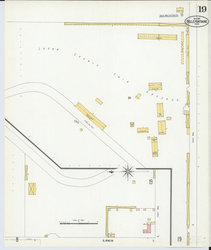 Sanborn Fire Insurance Map from Bellefontaine, Logan County, Ohio (1901), Sheet #0019 - Historic Sanborn Fire Insurance Map Print, vintage old map wall art, antique decor, genealogy gift, Ohio Ohio map