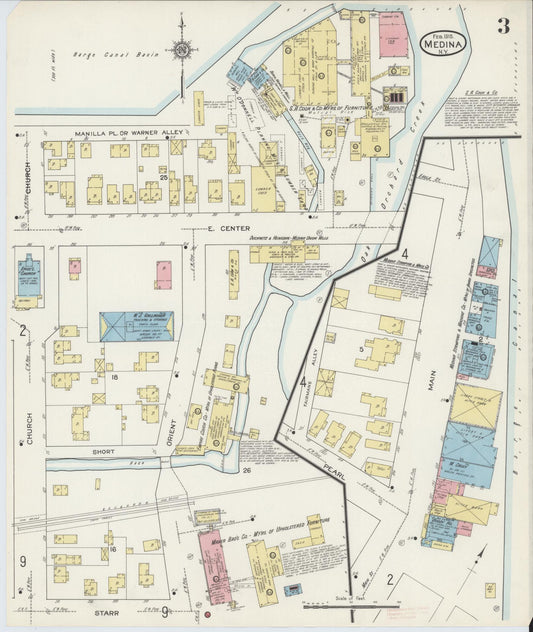 Sanborn Fire Insurance Map from Medina, Orleans County, New York (1915), Sheet #0003 - Historic Sanborn Fire Insurance Map Print, vintage old map wall art, antique decor, genealogy gift, New York New York map