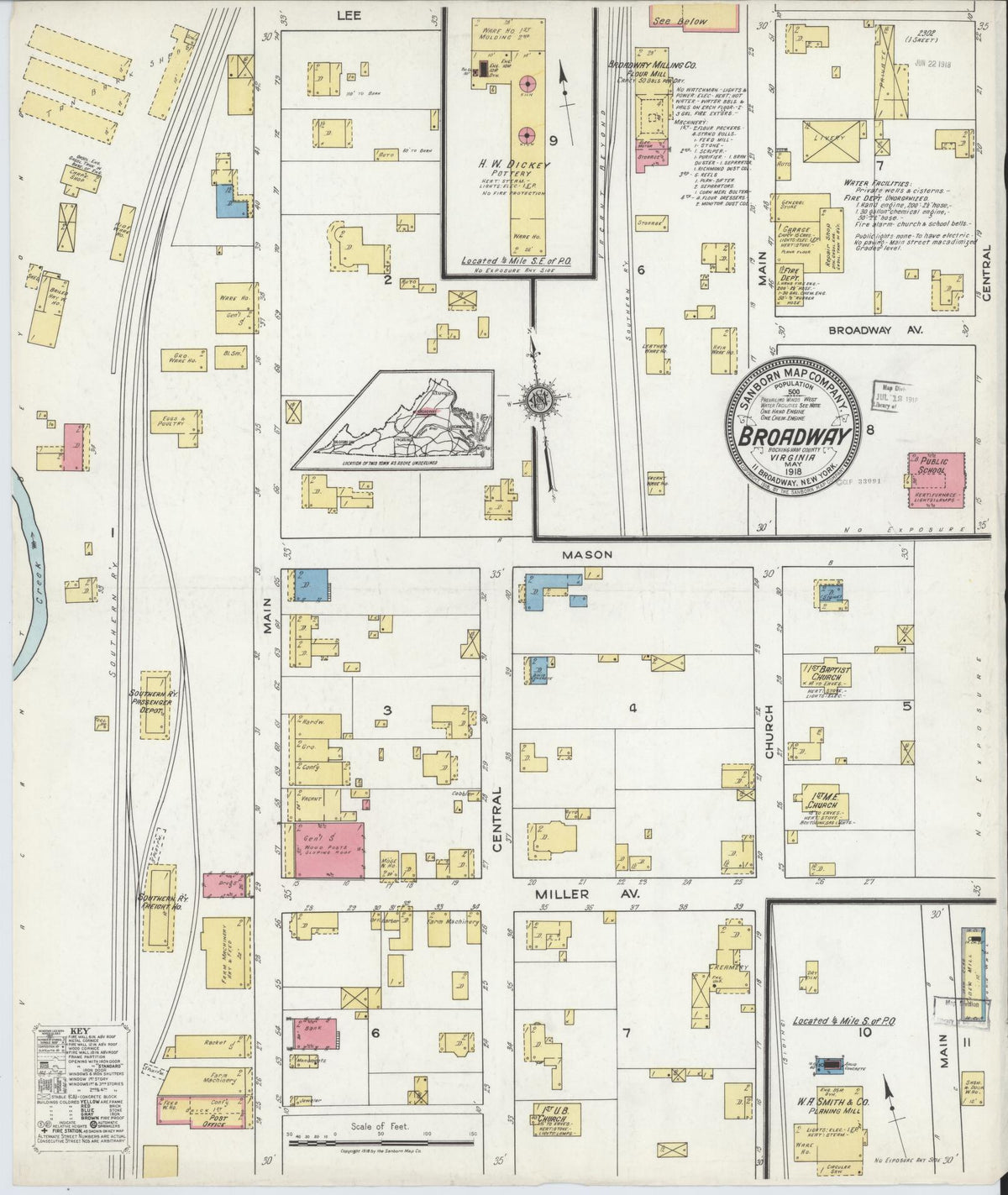 Sanborn Fire Insurance Map from Broadway, Rockingham County, Virginia (1918), Sheet #0001 - Historic Sanborn Fire Insurance Map Print, vintage old map wall art, antique decor, genealogy gift, Virginia Virginia map