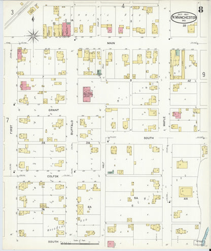 Sanborn Fire Insurance Map from North Manchester, Wabash County, Indiana (1907), Sheet #0008 - Complete Map Set gallery image, historic Sanborn map, vintage wall art, Indiana Indiana