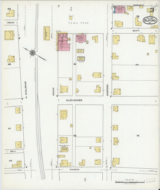Sanborn Fire Insurance Map from Buford, Gwinnett County, Georgia (1921), Sheet #0003 - Historic Sanborn Fire Insurance Map Print, vintage old map wall art, antique decor, genealogy gift, Georgia Georgia map