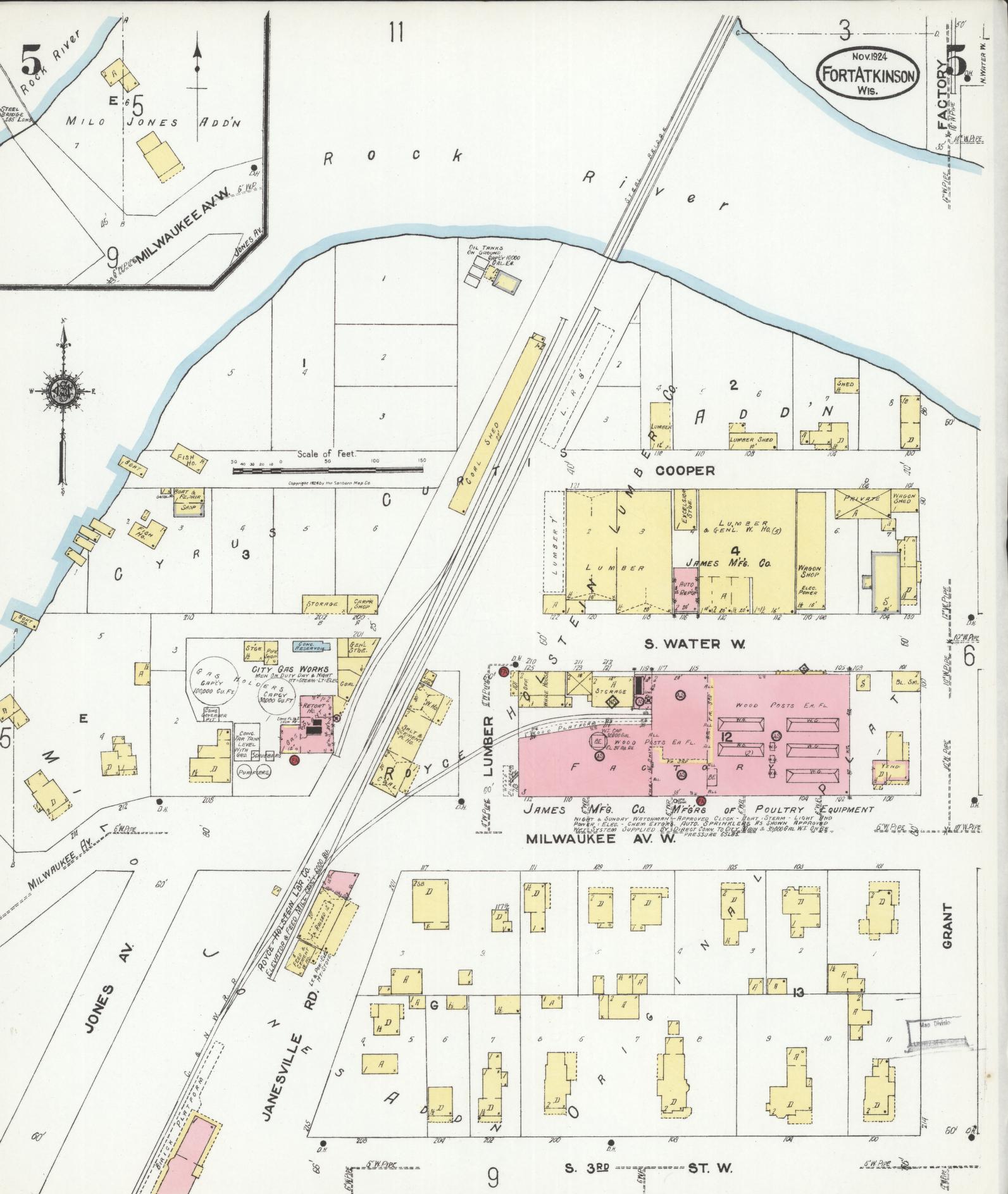 Sanborn Fire Insurance Map from Fort Atkinson, Jefferson County, Wisconsin (1924), Sheet #0005 - Complete Map Set gallery image, historic Sanborn map, vintage wall art, Wisconsin Wisconsin