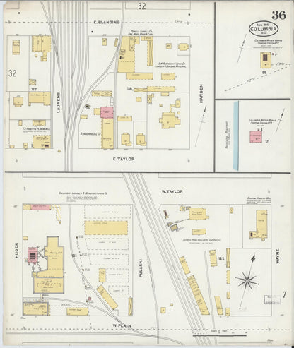Sanborn Fire Insurance Map from Columbia, Richland County, South Carolina (1904), Sheet #0036 - Complete Map Set gallery image, historic Sanborn map, vintage wall art, South Carolina South Carolina