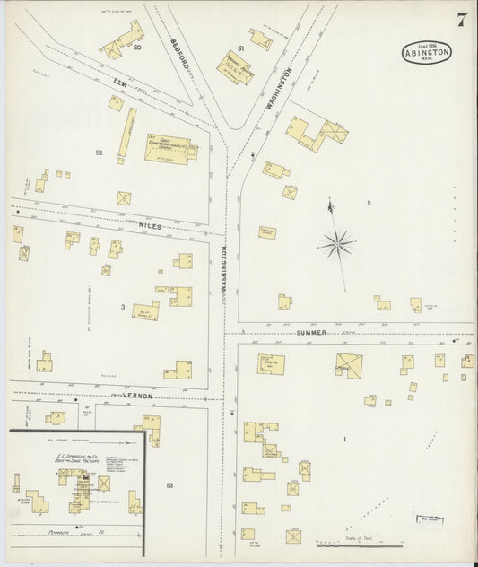 Sanborn Fire Insurance Map from Abington, Plymouth County, Massachusetts (1896), Sheet #0007 - Historic Sanborn Fire Insurance Map Print, vintage old map wall art, antique decor, genealogy gift, Massachusetts Massachusetts map