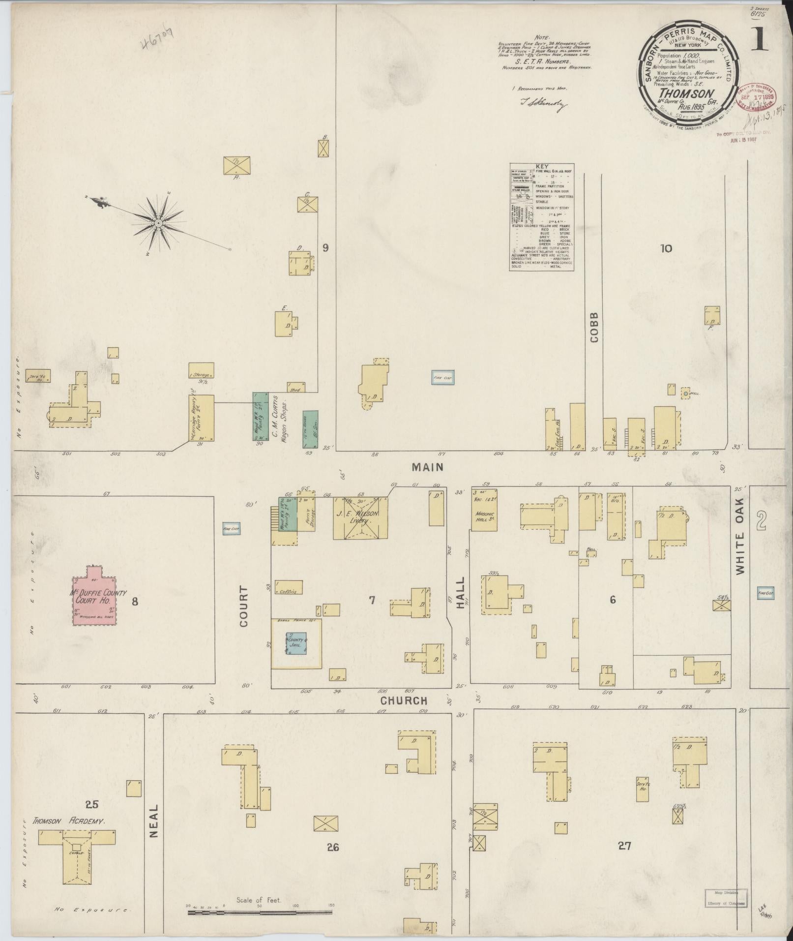 Sanborn Fire Insurance Map from Thomson, McDuffie County, Georgia (1895), Sheet #0001 - Complete Map Set gallery image, historic Sanborn map, vintage wall art, Georgia Georgia