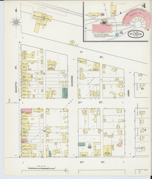 Sanborn Fire Insurance Map from Huron, Beadle County, South Dakota (1892), Sheet #0004 - Historic Sanborn Fire Insurance Map Print, vintage old map wall art, antique decor, genealogy gift, South Dakota South Dakota map