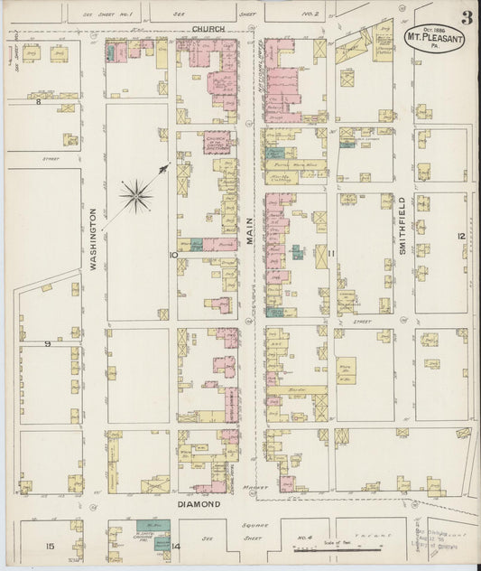 Sanborn Fire Insurance Map from Mount Pleasant, Westmoreland County, Pennsylvania (1886), Sheet #0003 - Historic Sanborn Fire Insurance Map Print, vintage old map wall art, antique decor, genealogy gift, Pennsylvania Pennsylvania map