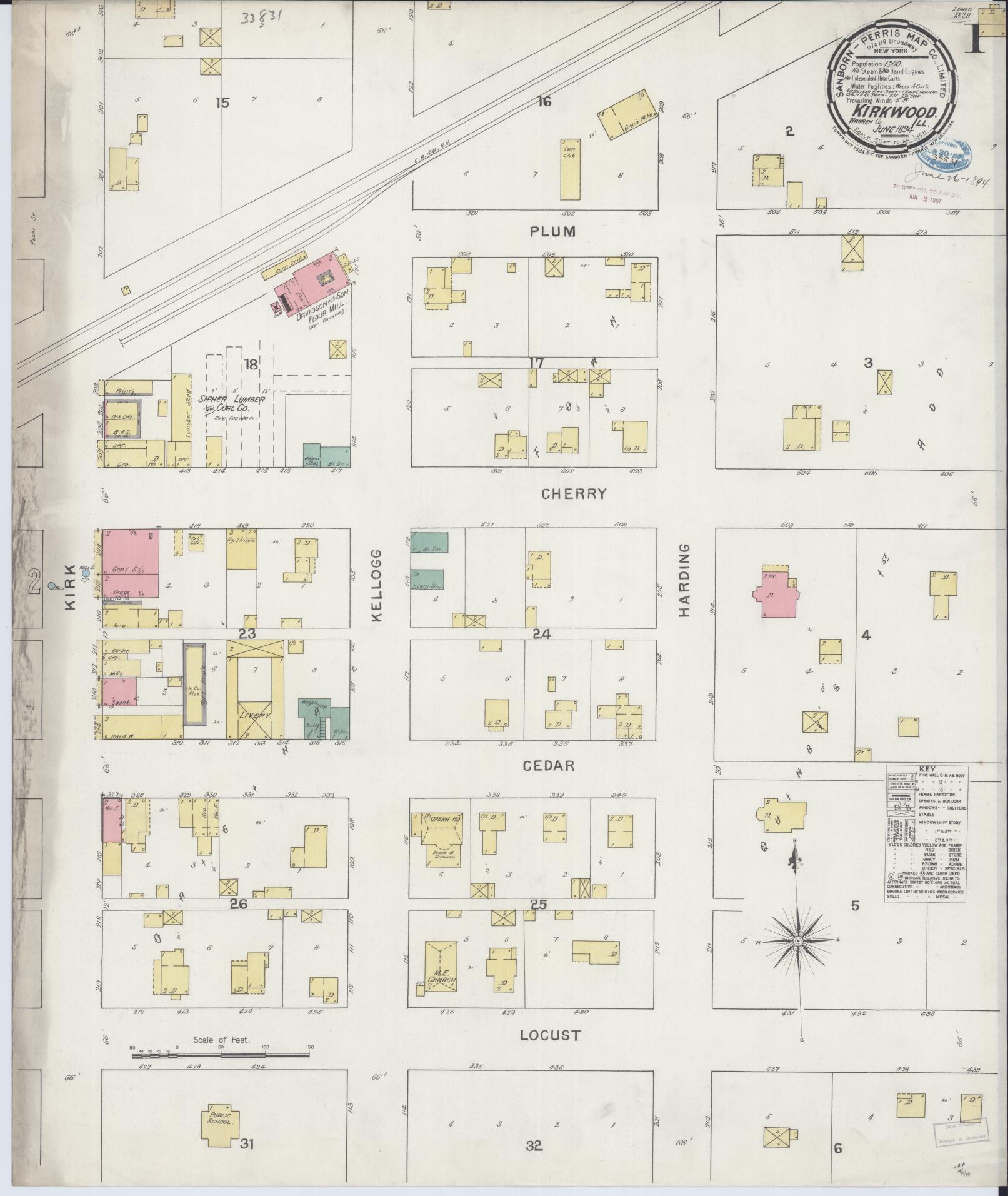Sanborn Fire Insurance Map from Kirkwood, Warren County, Illinois (1894), Sheet #0001 - Historic Sanborn Fire Insurance Map Print, vintage old map wall art, antique decor, genealogy gift, Illinois Illinois map