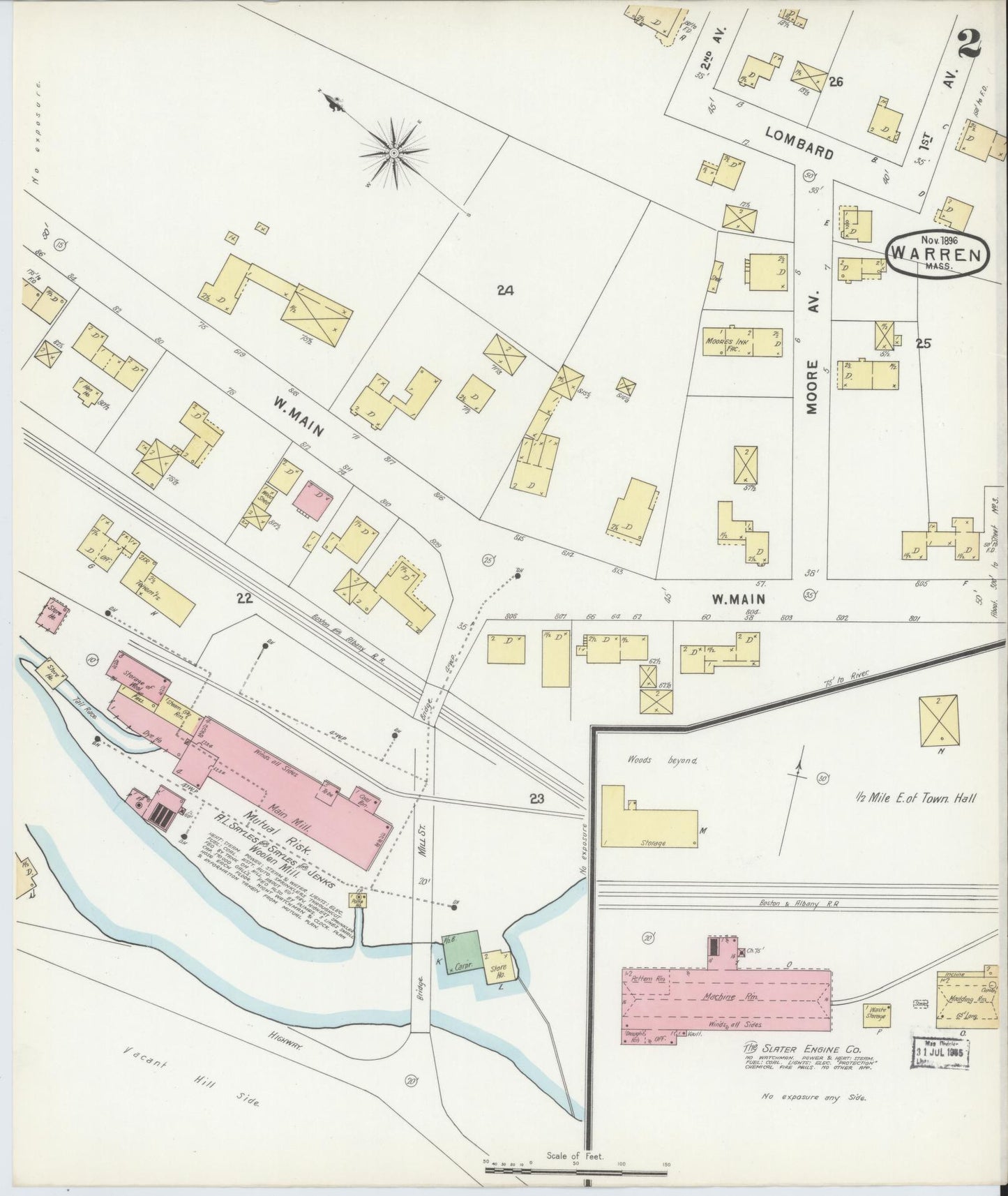 Sanborn Fire Insurance Map from Warren, Worcester County, Massachusetts (1896), Sheet #0002 - Complete Map Set gallery image, historic Sanborn map, vintage wall art, Massachusetts Massachusetts