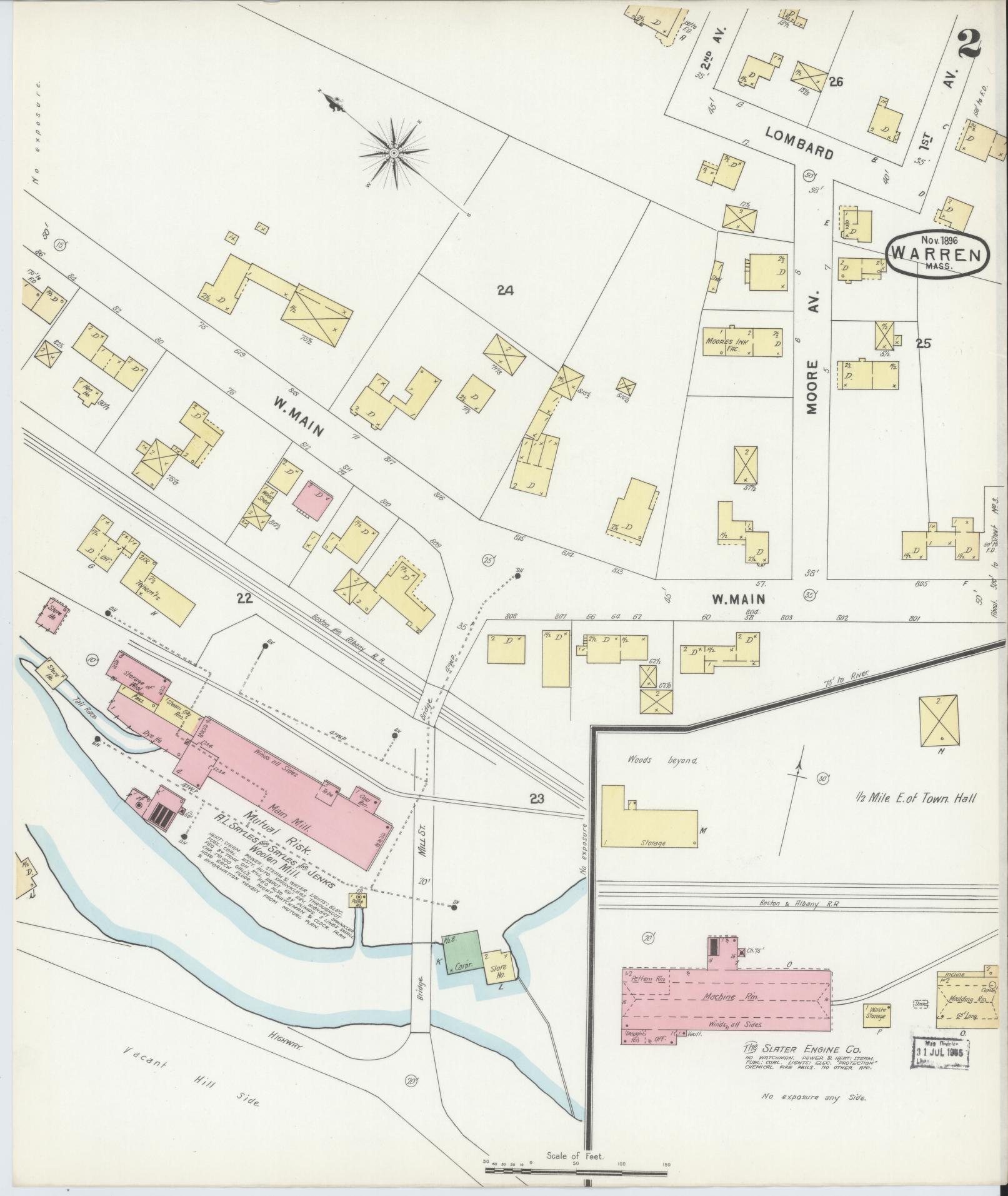 Sanborn Fire Insurance Map from Warren, Worcester County, Massachusetts (1896), Sheet #0002 - Complete Map Set gallery image, historic Sanborn map, vintage wall art, Massachusetts Massachusetts