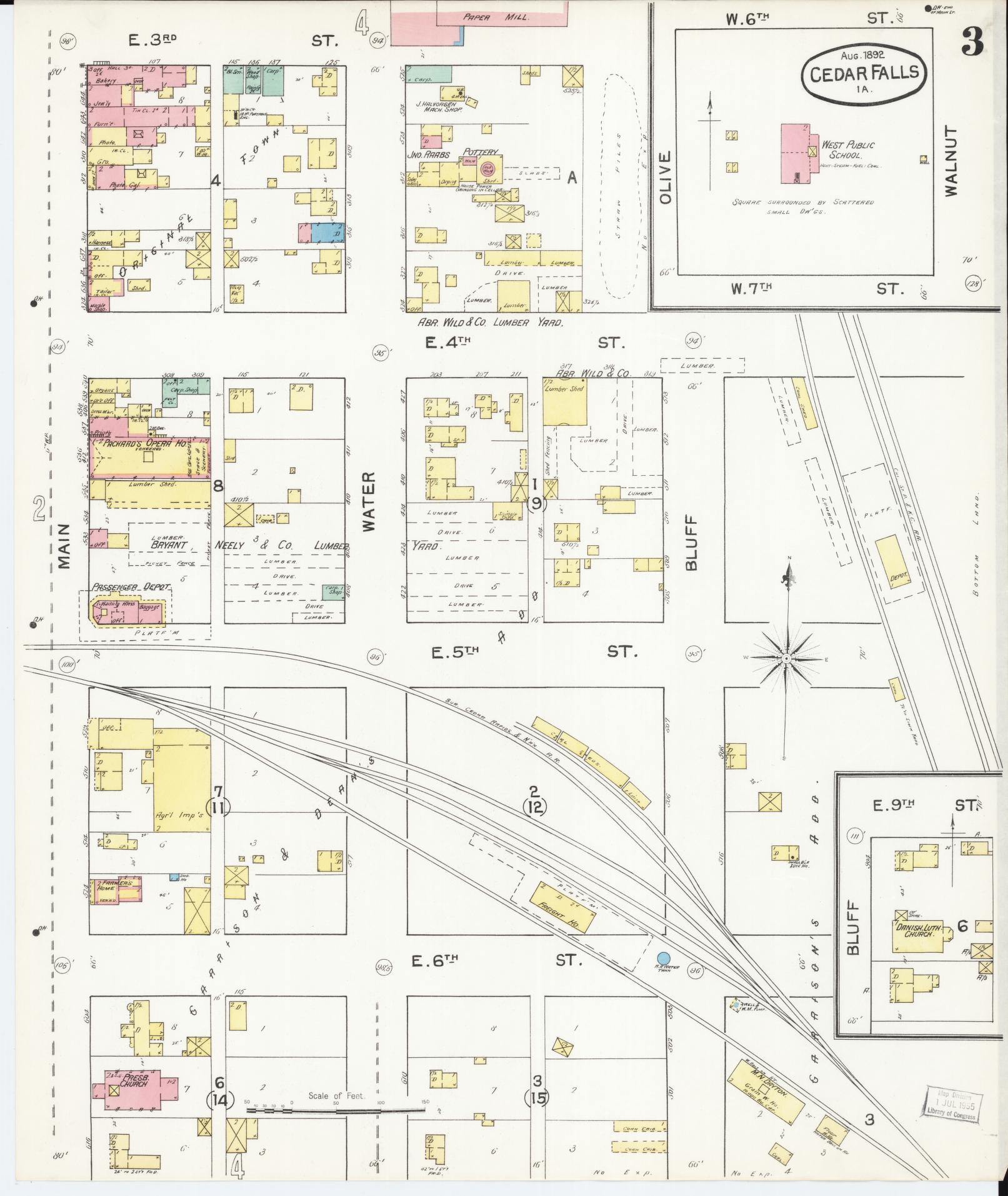 Sanborn Fire Insurance Map from Cedar Falls, Black Hawk County, Iowa (1892), Sheet #0003 - Historic Sanborn Fire Insurance Map Print, vintage old map wall art