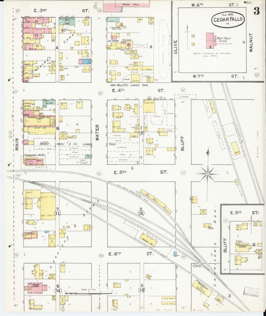 Sanborn Fire Insurance Map from Cedar Falls, Black Hawk County, Iowa (1892), Sheet #0003 - Historic Sanborn Fire Insurance Map Print, vintage old map wall art