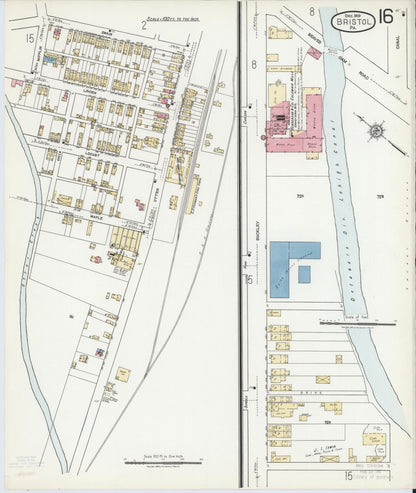 Sanborn Fire Insurance Map from Bristol, Bucks County, Pennsylvania (1927), Sheet #0016 - Historic Sanborn Fire Insurance Map Print, vintage old map wall art, antique decor, genealogy gift, Pennsylvania Pennsylvania map