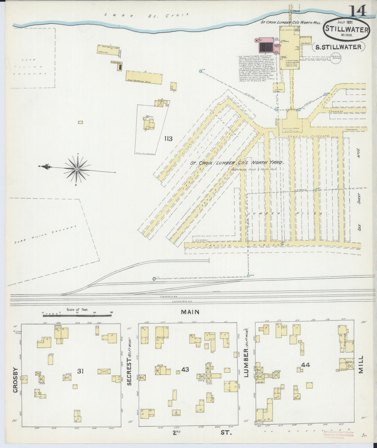 Sanborn Fire Insurance Map from Stillwater, Washington County, Minnesota (1891), Sheet #0014 - Historic Sanborn Fire Insurance Map Print, vintage old map wall art, antique decor, genealogy gift, Minnesota Minnesota map