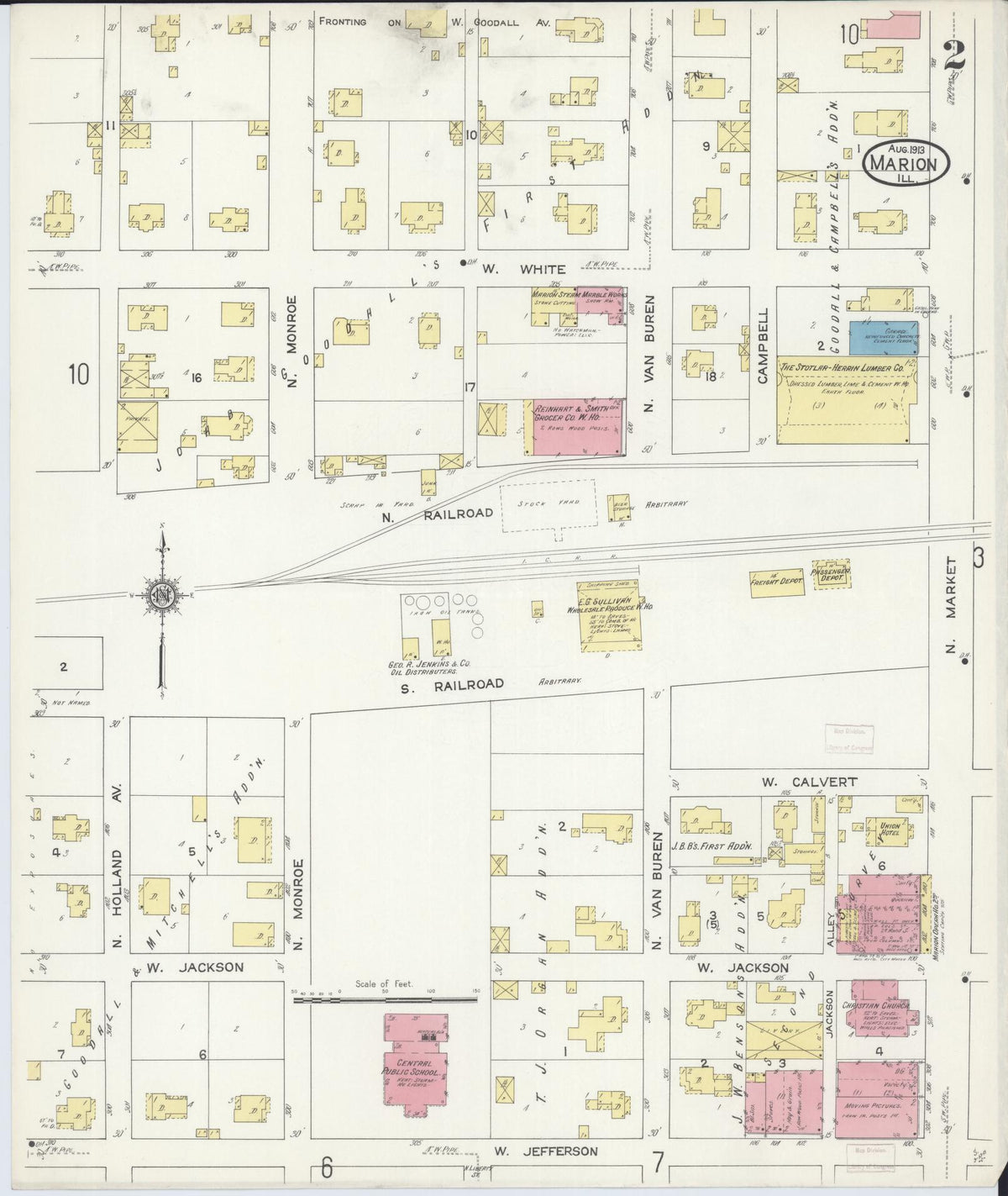 Sanborn Fire Insurance Map from Marion, Williamson County, Illinois (1913), Sheet #0002 - Complete Map Set gallery image, historic Sanborn map, vintage wall art, Illinois Illinois